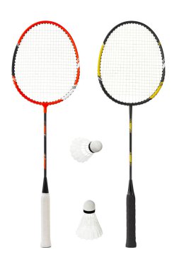 Badminton raketi beyaz arkaplanda izole edildi