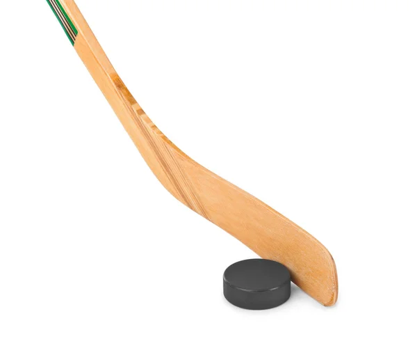 Ice hockey stick and puck — Stock Photo, Image