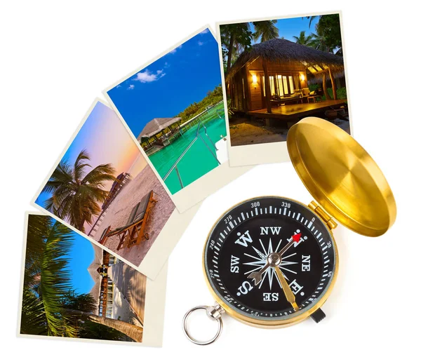 Maldiven strand beelden en kompas (mijn foto 's) — Stockfoto