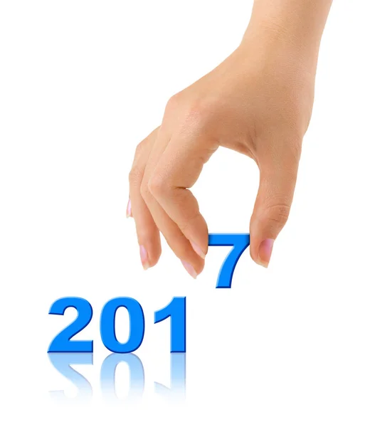 Numbers 2017 and hand — Stock Photo, Image