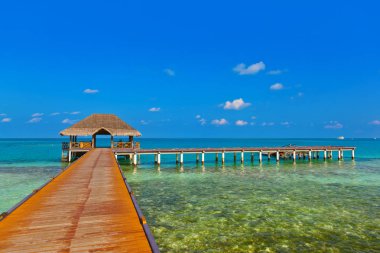 Tropikal Maldivler adası iskelede