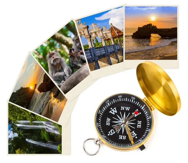 Bali Indonesia travel images (my photos) and compass — Stock Photo, Image