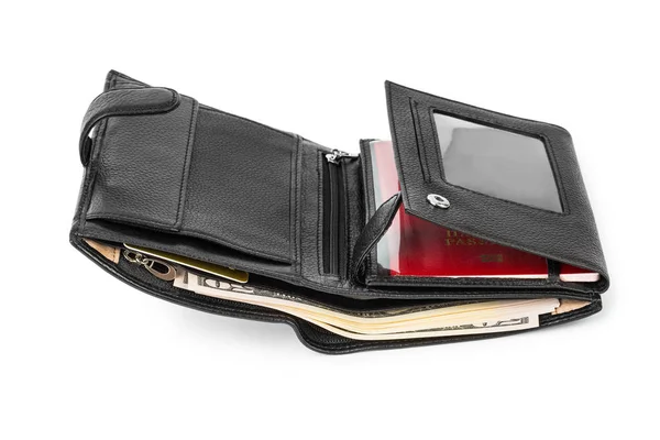 Black leather wallet — Stock Photo, Image