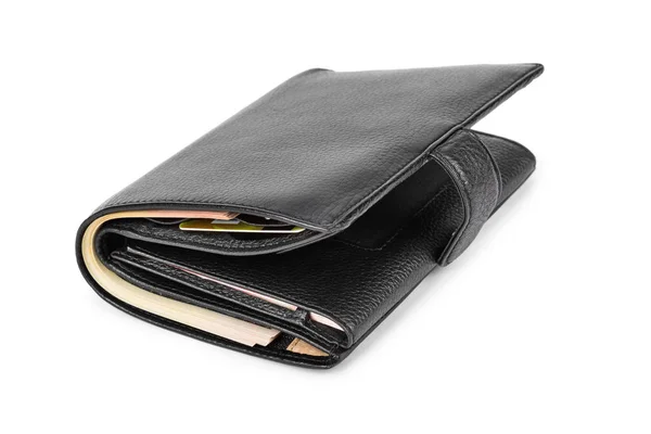 Black leather wallet — Stock Photo, Image