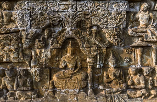 Bas-ανακούφιση στον ναό Buddist Borobudur - νησί Java Ινδονησία — Φωτογραφία Αρχείου
