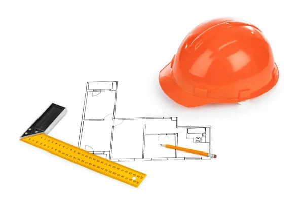 House plan and helmet — Stock Photo, Image