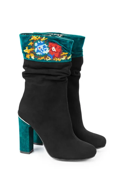 Botas negras con patrón floral —  Fotos de Stock