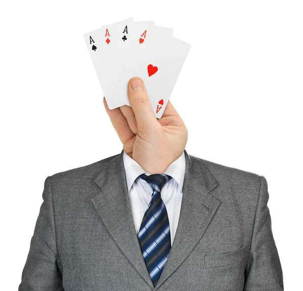Hand mit Karten für Kopf — Stockfoto