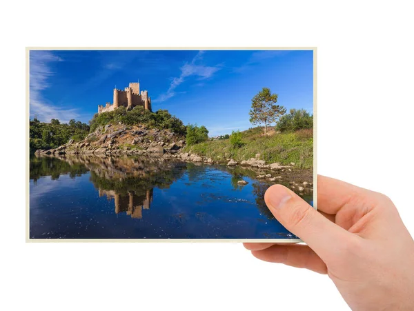 Mano y castillo de Almourol - Portugal (mi foto ) — Foto de Stock