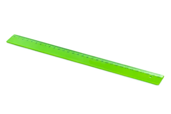 Green ruler isolated on white background — Stock Photo, Image