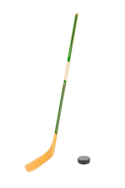 Ice hockey stick and puck — Stock Photo, Image