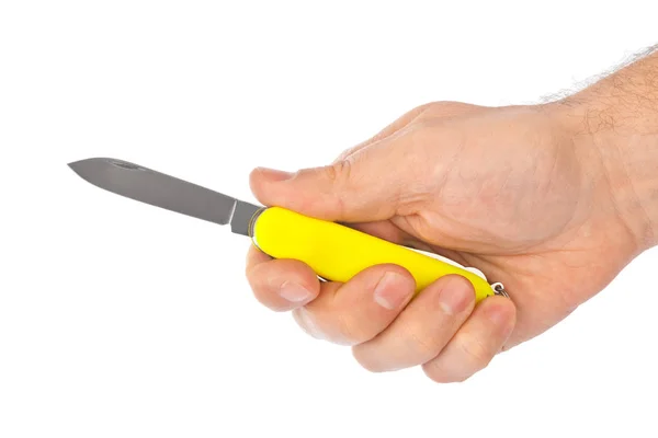 Hand with knife multitool — Stock Photo, Image