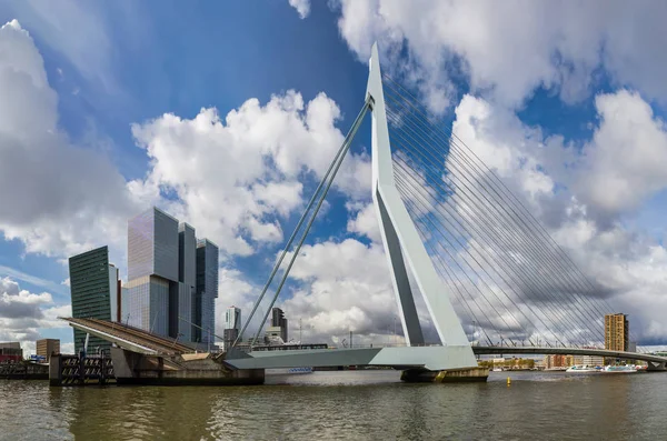 Most Erazma i panoramę miasta Rotterdam - Holandia — Zdjęcie stockowe