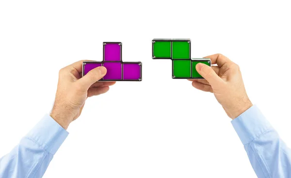 Mani con blocchi di tetris — Foto Stock