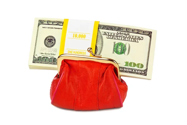 Red purse and money — Stock Photo, Image