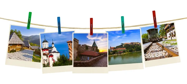 Serbia images (my photos) on clothespins — Stock Photo, Image