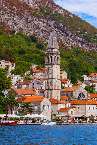 Village Perast on coast of Boka Kotor bay - Montenegro