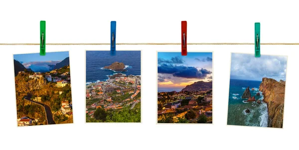 Madeira island in Portugal images (my photos) on clothespins — Stock Photo, Image