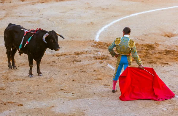Matador and bull in tourada bullfight - Moita Lisbon Portugal — Stock Photo, Image