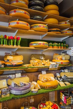 Gouda, Hollanda - 27 Nisan 2017: Gouda, peynir dükkanı