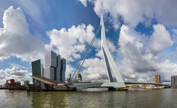 Most Erasmus a panorama Rotterdamu - Nizozemsko — Stock fotografie