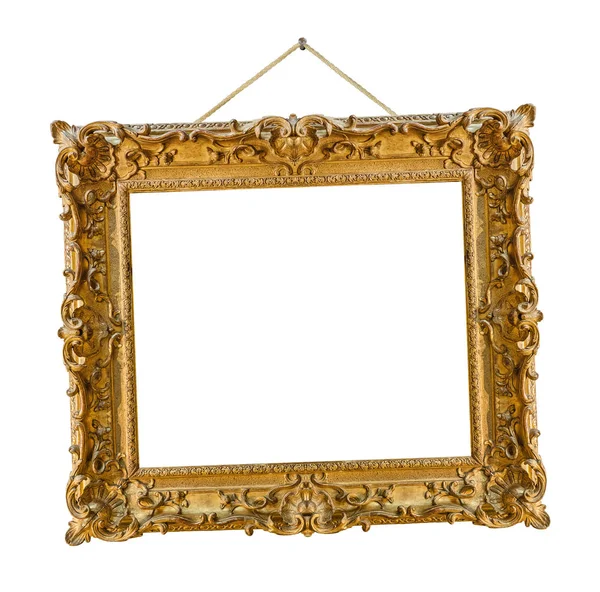 Old wooden picture frame hanging on a rope — Stock Photo, Image