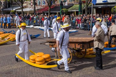 Alkmaar, Hollanda - 28 Nisan 2017: Peynir taşıyıcıları, tradit