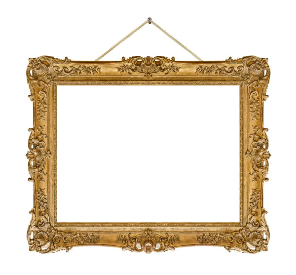 Old wooden picture frame hanging on a rope — Stock Photo, Image