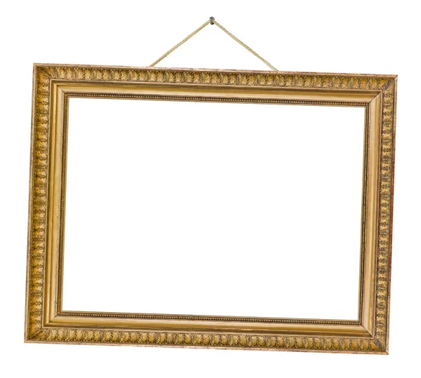 Old wooden picture frame hanging on a rope — Stock Photo, Image