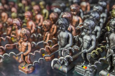 Pissing Boy (Manneken Pis) toys in souvenir shop - Brussels Belg