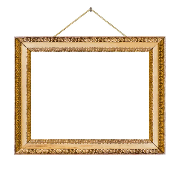 Old wooden picture frame hanging on a rope — Stock Photo, Image