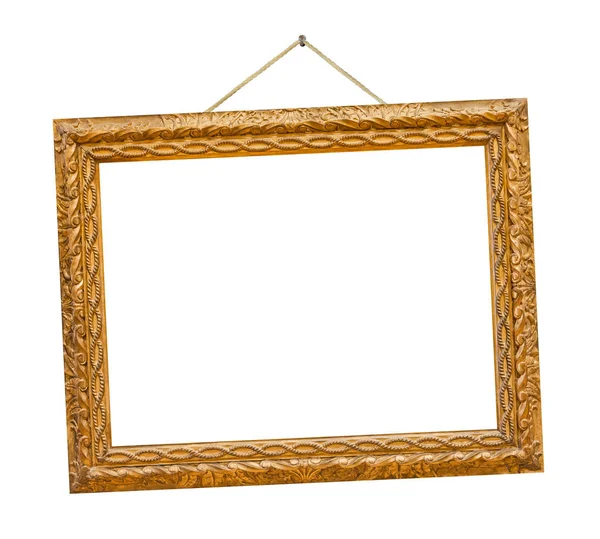 Old wooden picture frame hanging on a rope — Stock Photo, Image