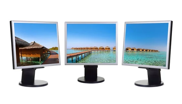 Maldives panorama in computer monitors — Stock Photo, Image