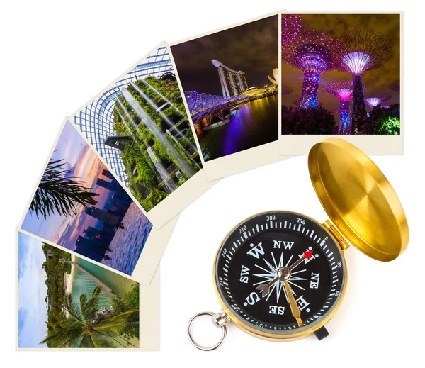 Singapore travel images (my photos) and compass — Stock Photo, Image