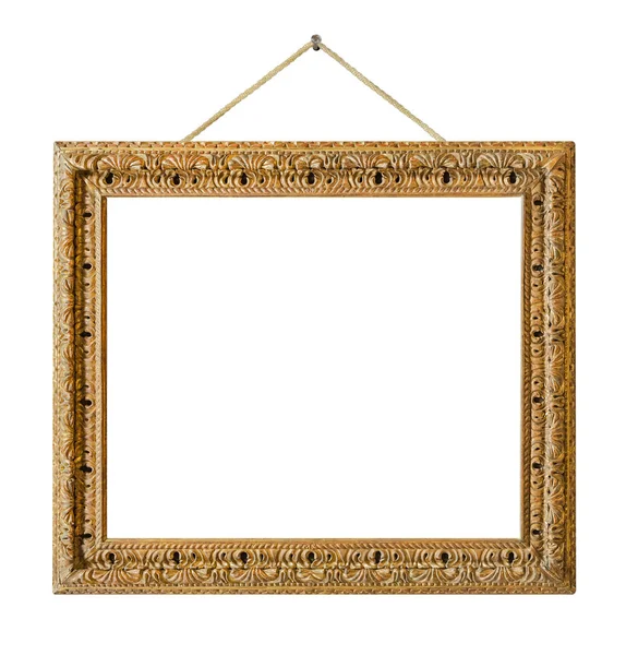 Old wooden picture frame hanging on a rope — Stock Photo, Image