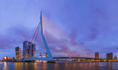 Erasmus Köprüsü ve Rotterdam cityscape - Hollanda