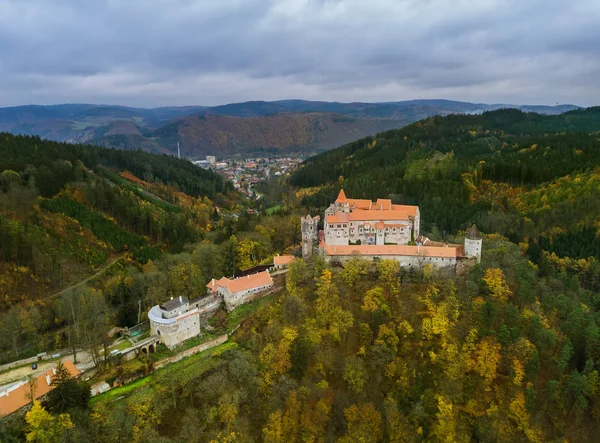Castle Pernstejn in Czech Republic - aerial view — Stock Photo, Image