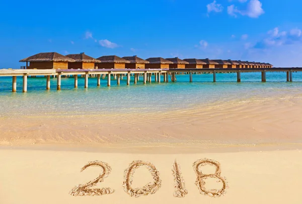 Számok 2018-strandon — Stock Fotó