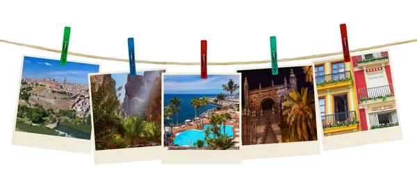 Španělsko cestování fotografie na clothespins — Stock fotografie