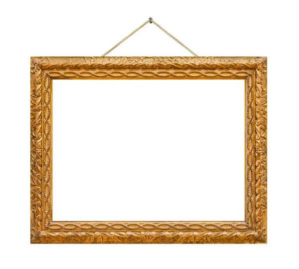 Vieux cadre photo en bois accroché à une corde — Photo