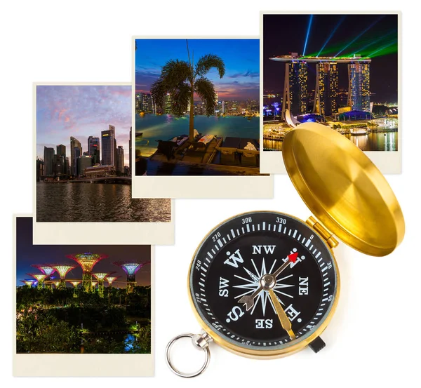 Singapore Reisebilder (meine Fotos) und Kompass — Stockfoto