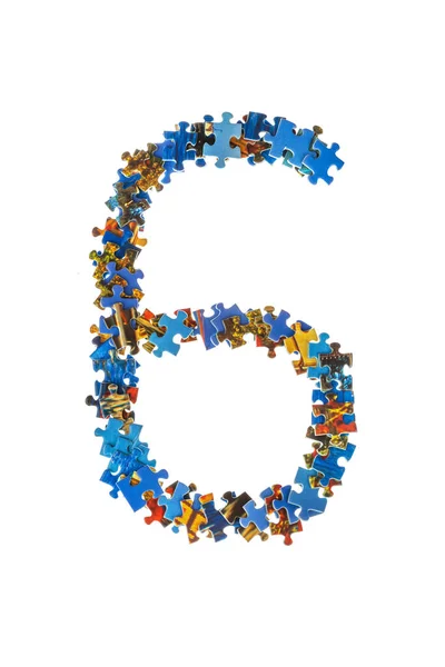 Number 6 made of puzzle pieces — Stock Photo, Image