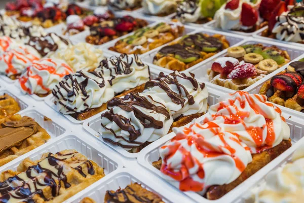 Belgian waffles in bakery — Stock Photo, Image