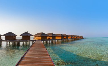 Tropik Maldivler adasındaki bungalovlar