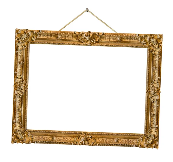 Old wooden picture frame hanging on a rope — Stock Photo, Image