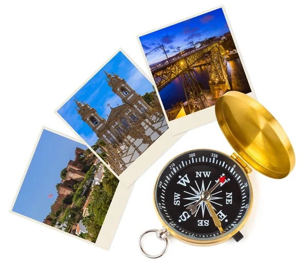 Portugal travel images (my photos) and compass — Stock Photo, Image