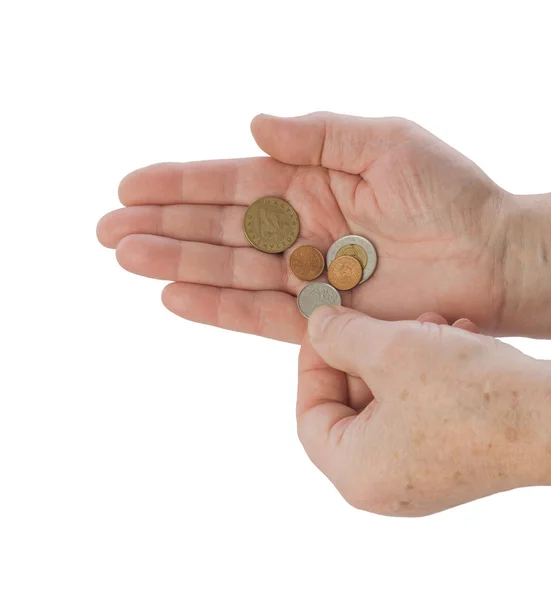 Hands of old man counting money — Stock Photo, Image