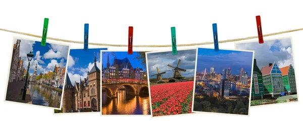 Netherlands travel images (my photos) on clothespins — Stock Photo, Image