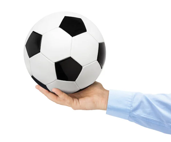 Hand och soccer ball — Stockfoto