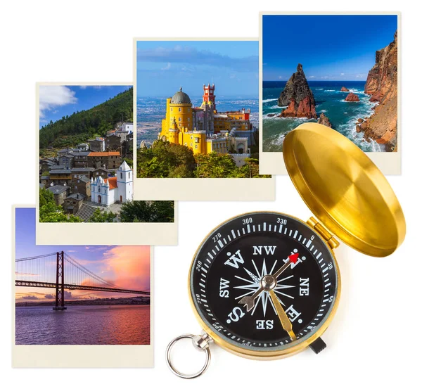 Portugal travel images (my photos) and compass — Stock Photo, Image